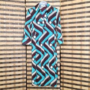 Miki P 3/4 Sleeves Z Waves Pattern Dress